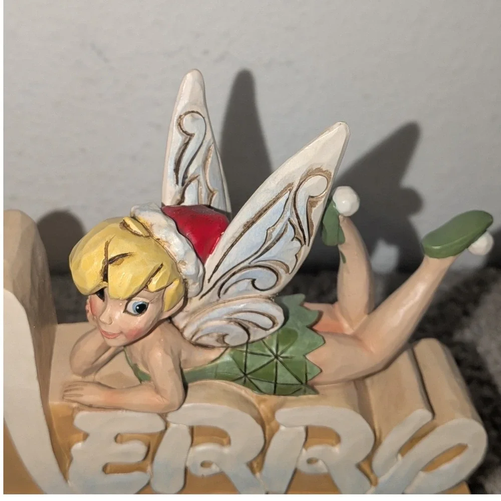 Jim‎ Shore Disney Traditions Tinker Bell Merry Word Plaque Figurine SIGNED Boxed